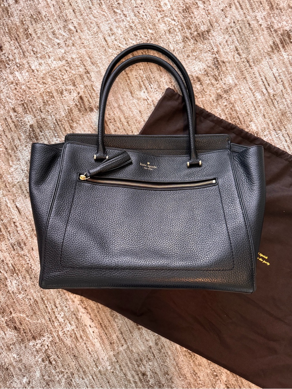 Kate Spade Black Pebbled Leather Tote with Exterior Zip Pocket